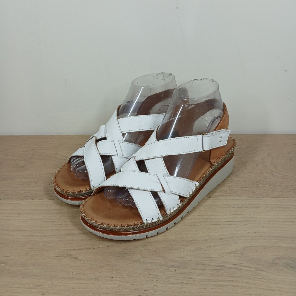 Spring Step Platform Sandals Womens 9 White Leather Strappy Hook Loop Comfort